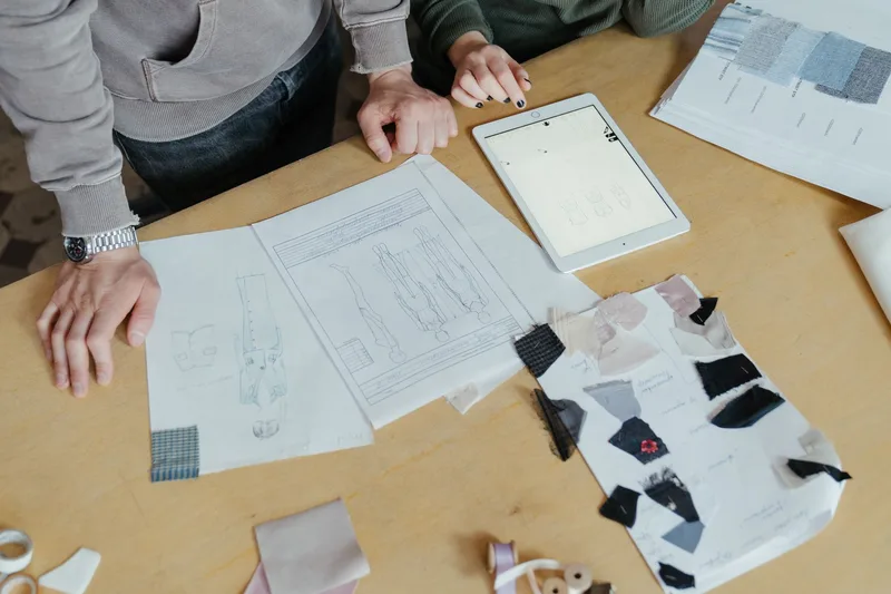 Designer laying out an annotated swipe file template